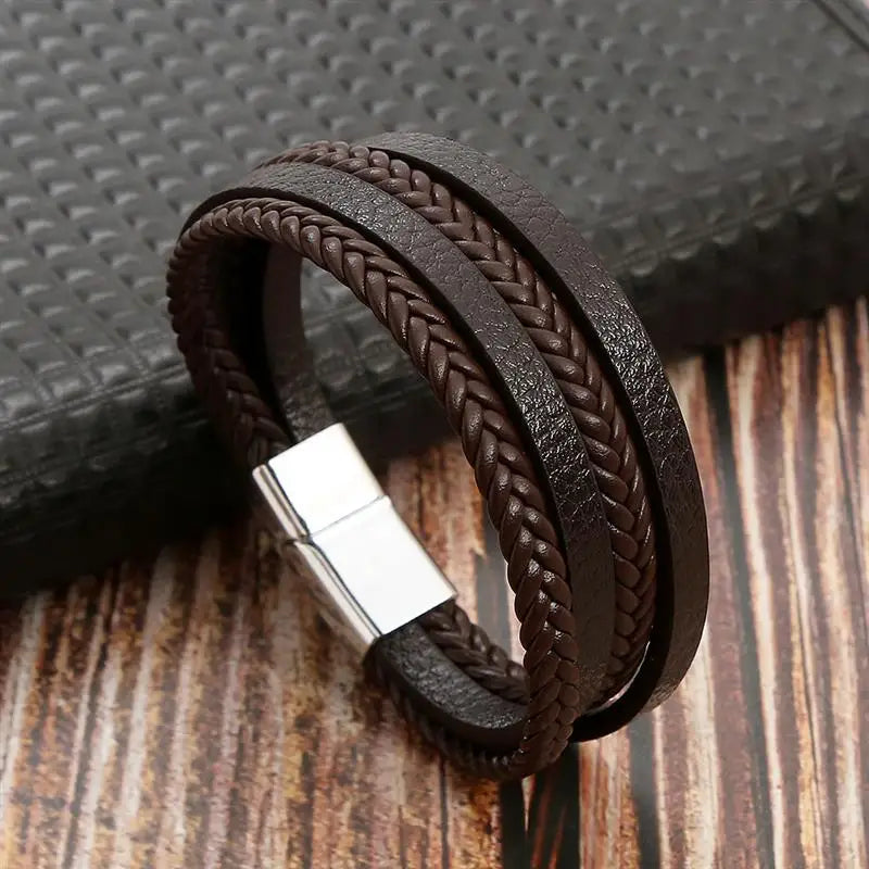 Stainless Steel Leather Bracelet for Men 🖤✨