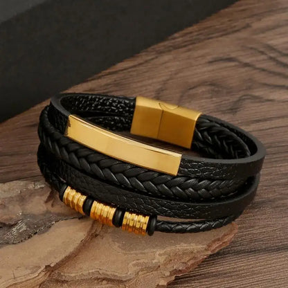 Stainless Steel Leather Bracelet for Men 🖤✨