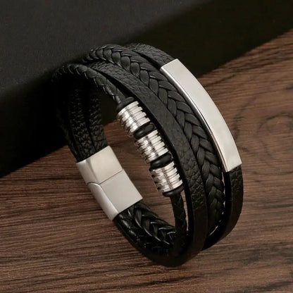 Stainless Steel Leather Bracelet for Men 🖤✨