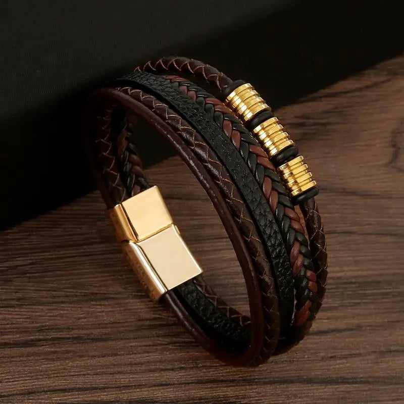 Stainless Steel Leather Bracelet for Men 🖤✨