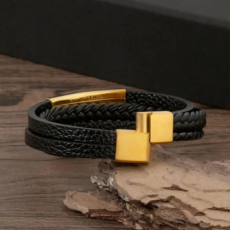 Stainless Steel Leather Bracelet for Men 🖤✨