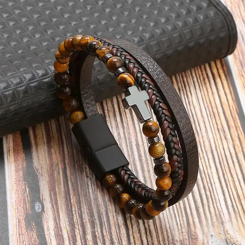 Stainless Steel Leather Bracelet for Men 🖤✨