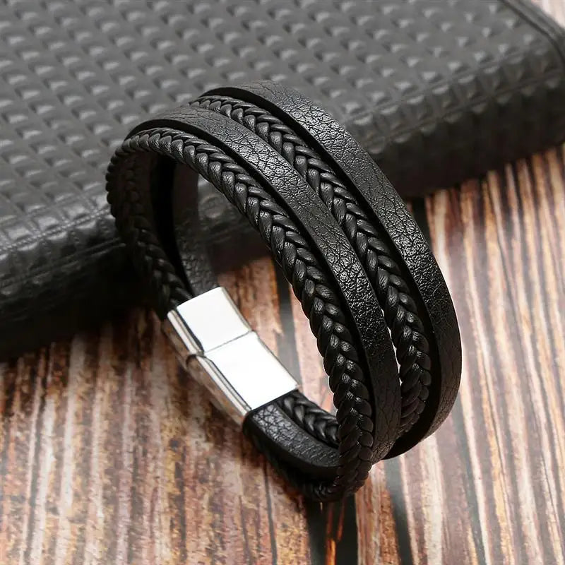 Stainless Steel Leather Bracelet for Men 🖤✨