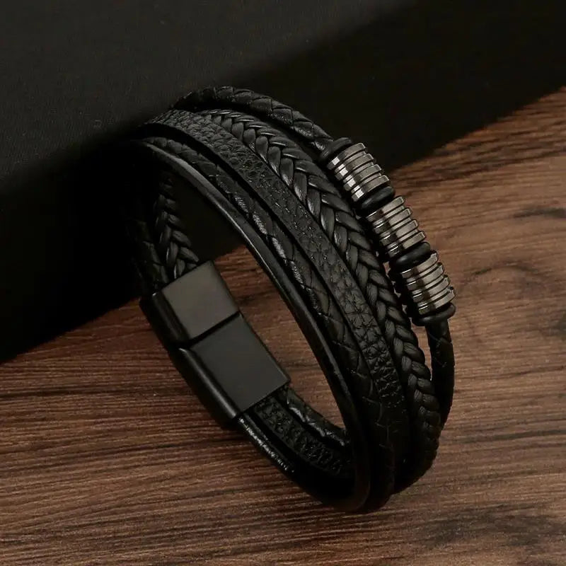 Stainless Steel Leather Bracelet for Men 🖤✨