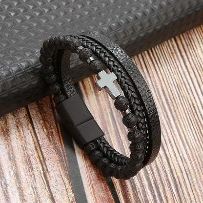 Stainless Steel Leather Bracelet for Men 🖤✨