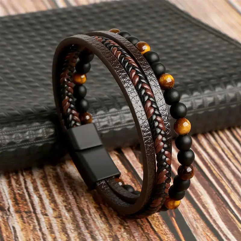 Stainless Steel Leather Bracelet for Men 🖤✨