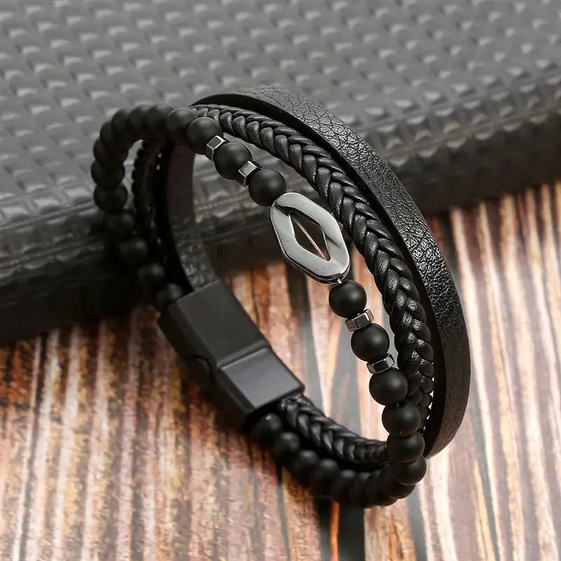 Stainless Steel Leather Bracelet for Men 🖤✨