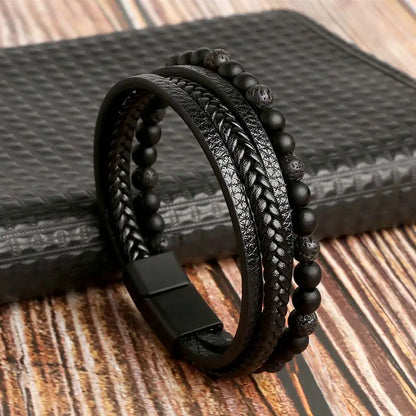 Stainless Steel Leather Bracelet for Men 🖤✨