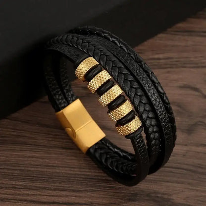 Stainless Steel Leather Bracelet for Men 🖤✨